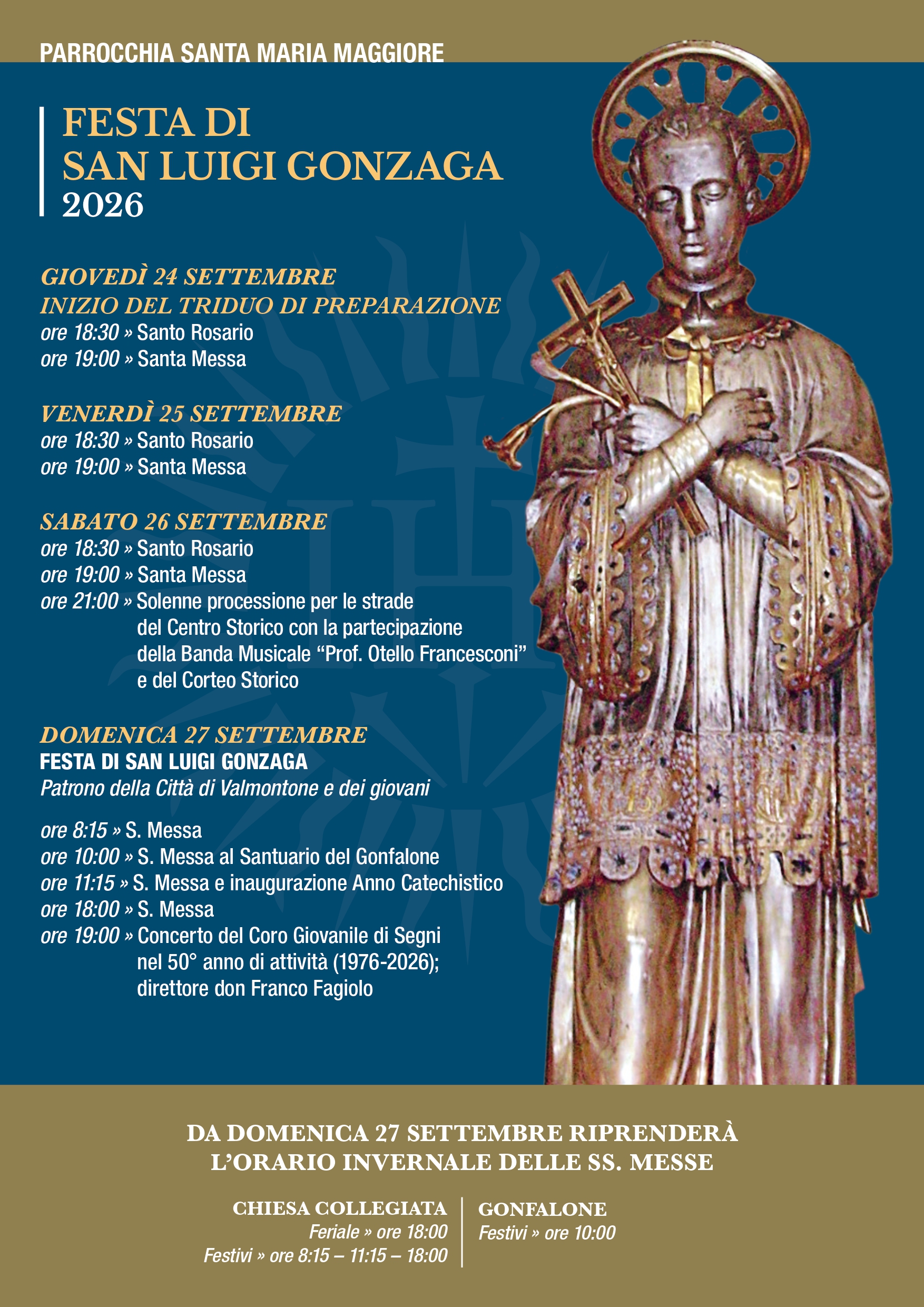Festa di san Luigi Gonzaga (S. Maria Maggiore-Valmontone): Programma dei festeggiamenti religiosi