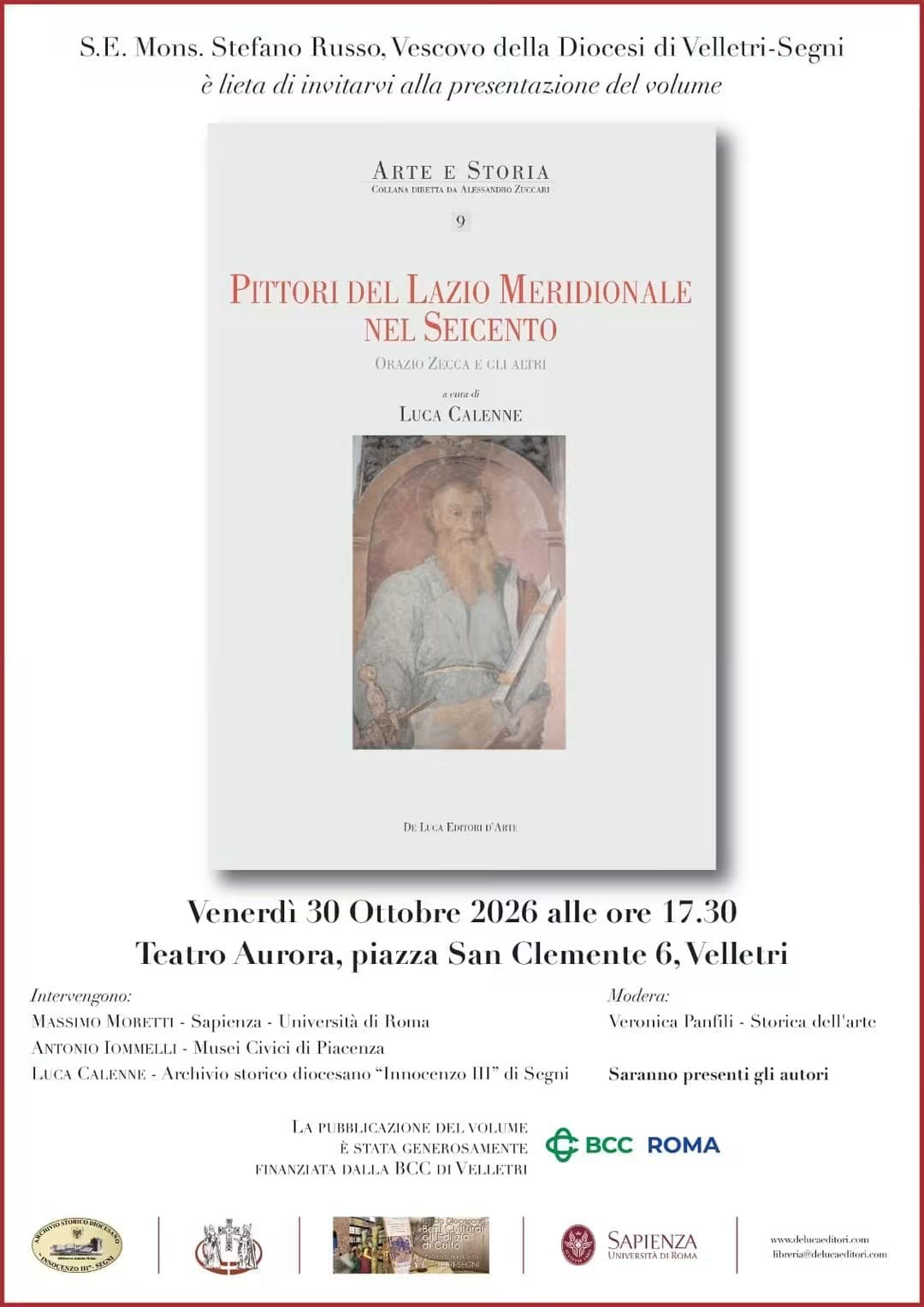 Teatro Aurora (Velletri): Presentazione del libro Pittori del Lazio meridionale nel seicento a cura di Luca Calenne